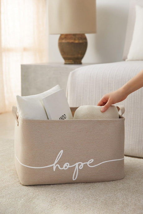 Beige Hope Printed Rectangular Basket //42x31x25