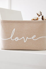 Beige Love Printed Rectangular Basket //30x21x18 - Swordslife