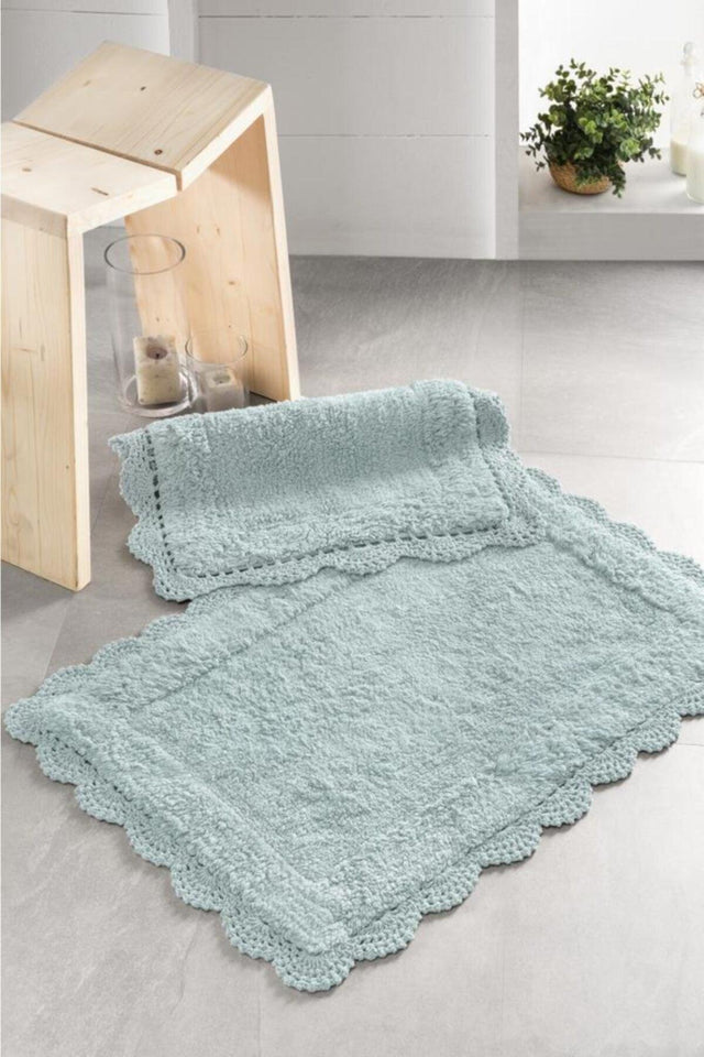 Belton Edge Hand Knitted Bath Mat Set 45x60-50x80 Cm Light Green - Swordslife