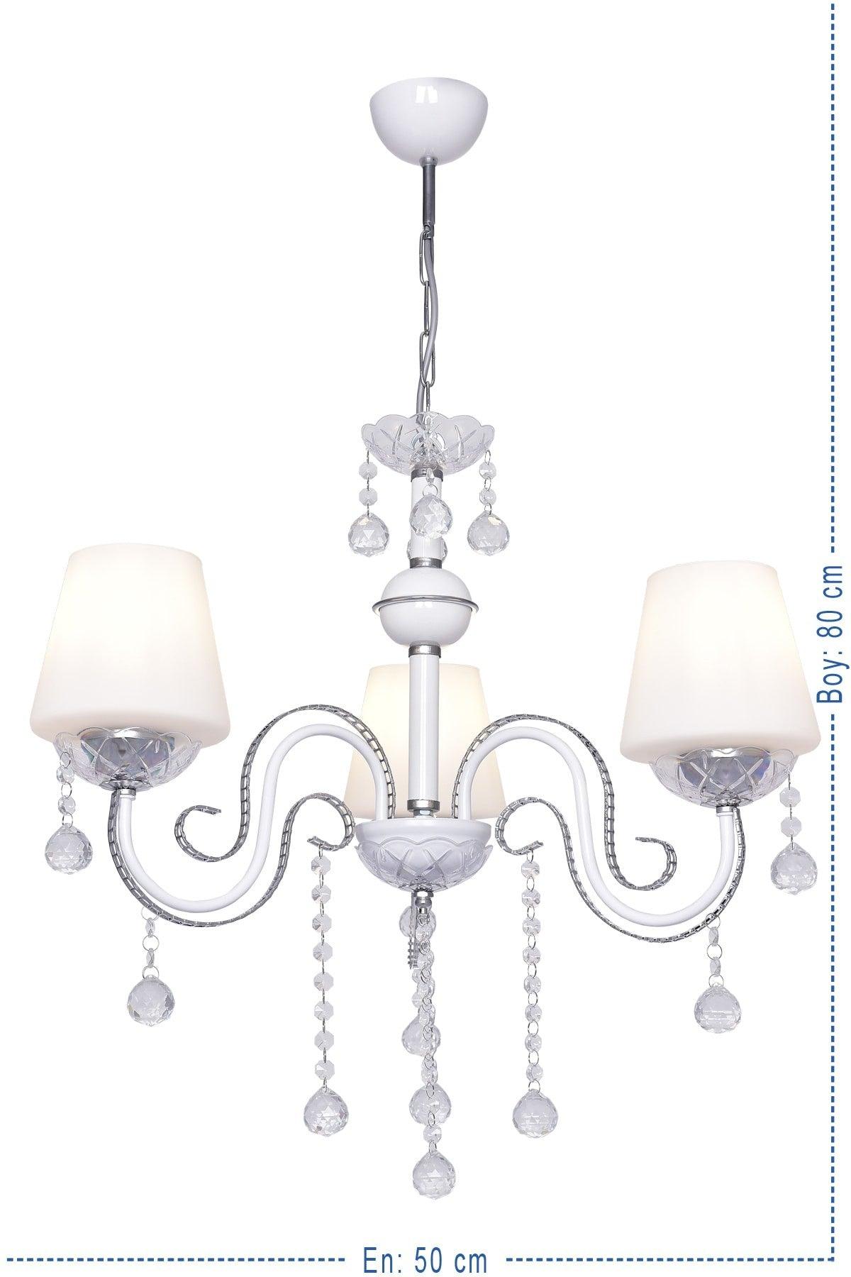 Berfin Triple White Chrome Special Static Painted Stainless Stone Chandelier - Swordslife