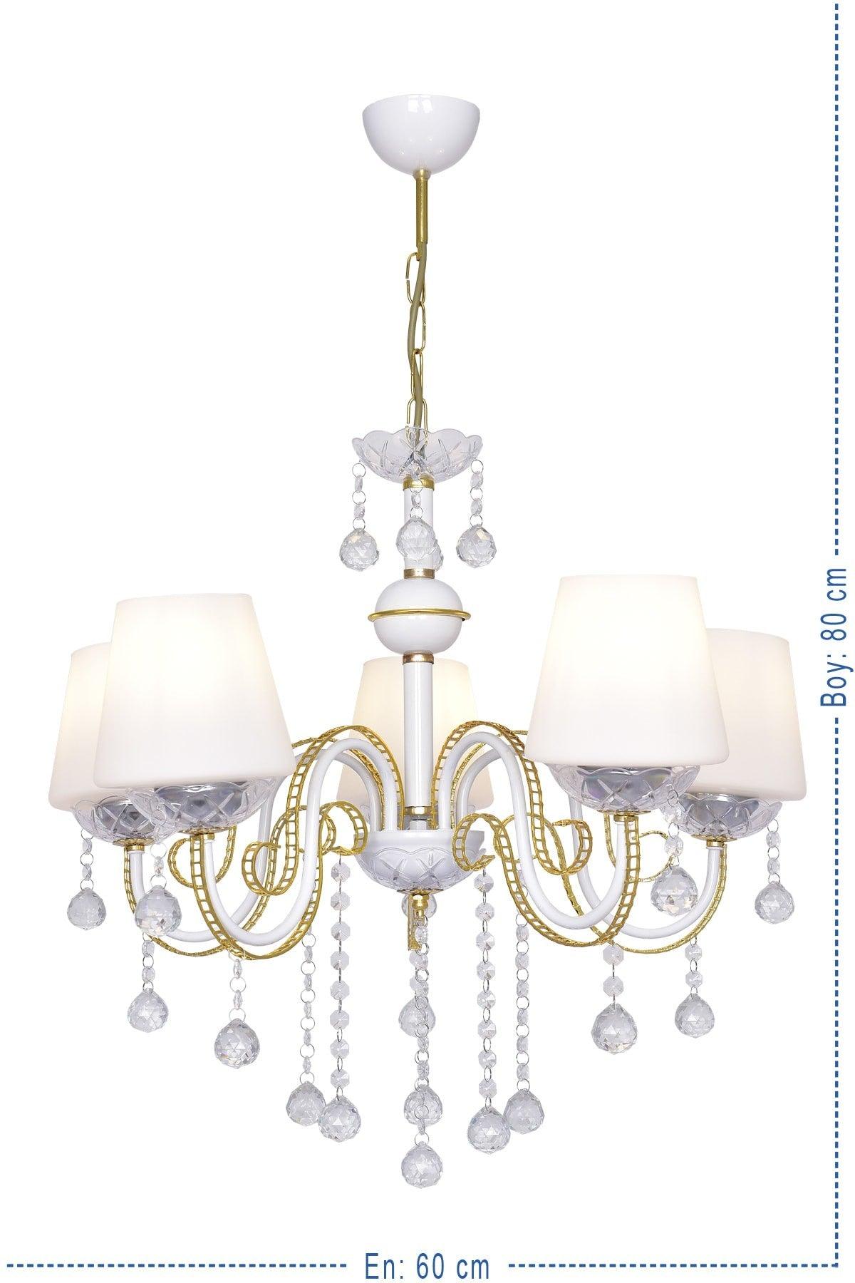 Berfin 5 Piece White Yellow Special Static Painted Stainless Gold Stone Chandelier - Swordslife