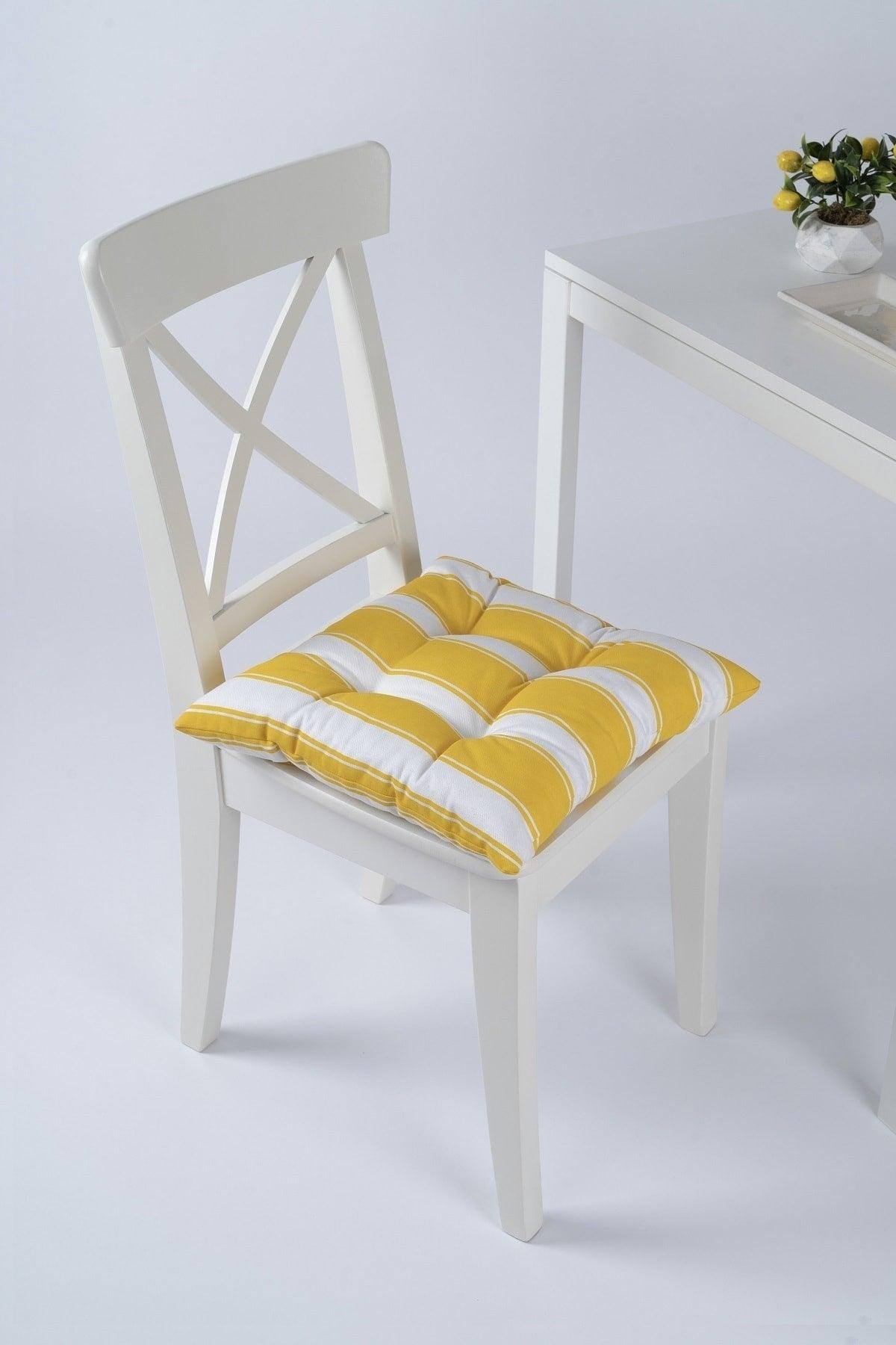 Beta Pofidik Yellow White Chair Cushion Laced 40x40cm - Swordslife