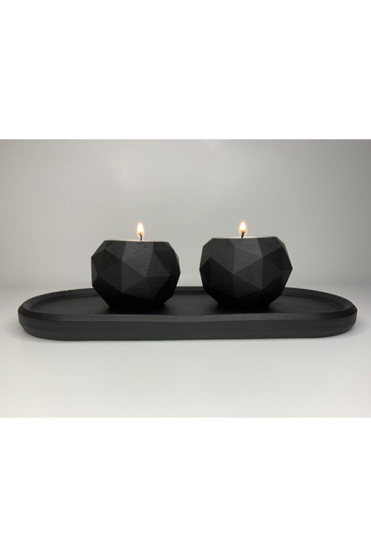 Concrete Handmade Black Candle Holder Set - Swordslife