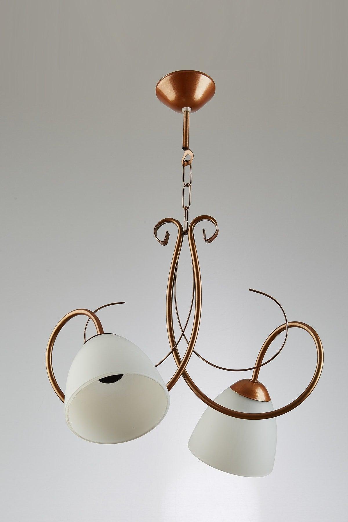 Betül Modern Copper Color Opal Glass Double Chandelier - Swordslife