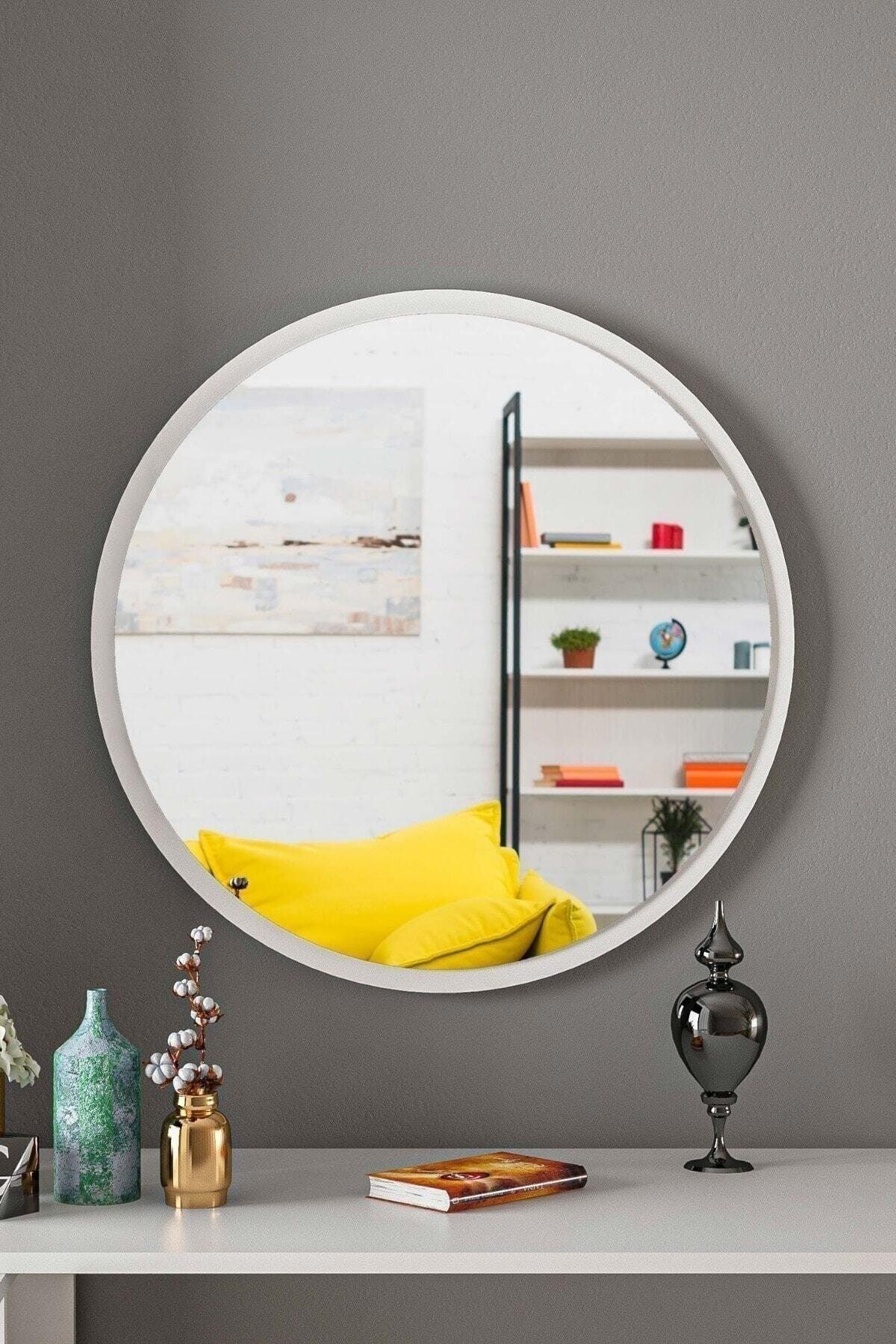 White Decorative Round Entrance Hall Corridor Wall Living Room Kitchen Bathroom Wc Office Mirror 45 Cm - Swordslife