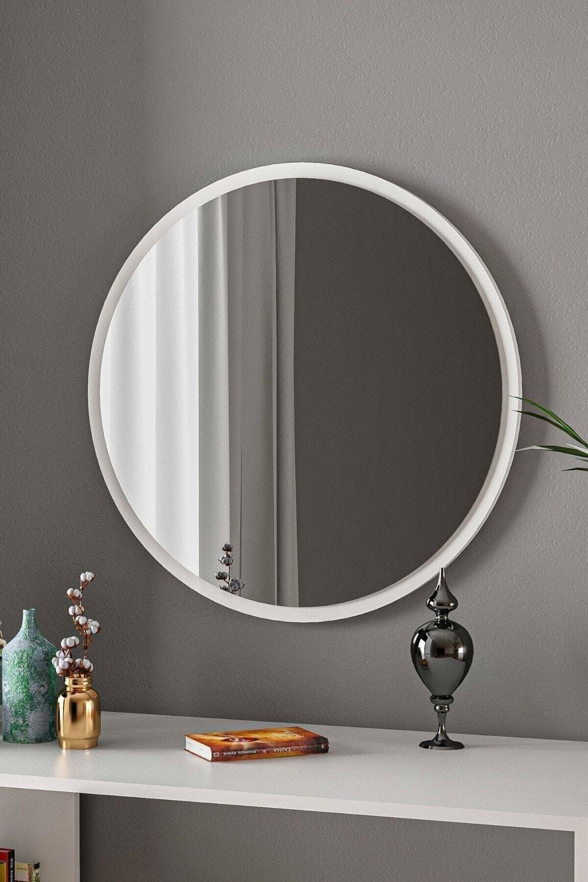 White Decorative Round Entrance Hall Corridor Wall Living Room Kitchen Bathroom Wc Office Mirror 45 Cm - Swordslife