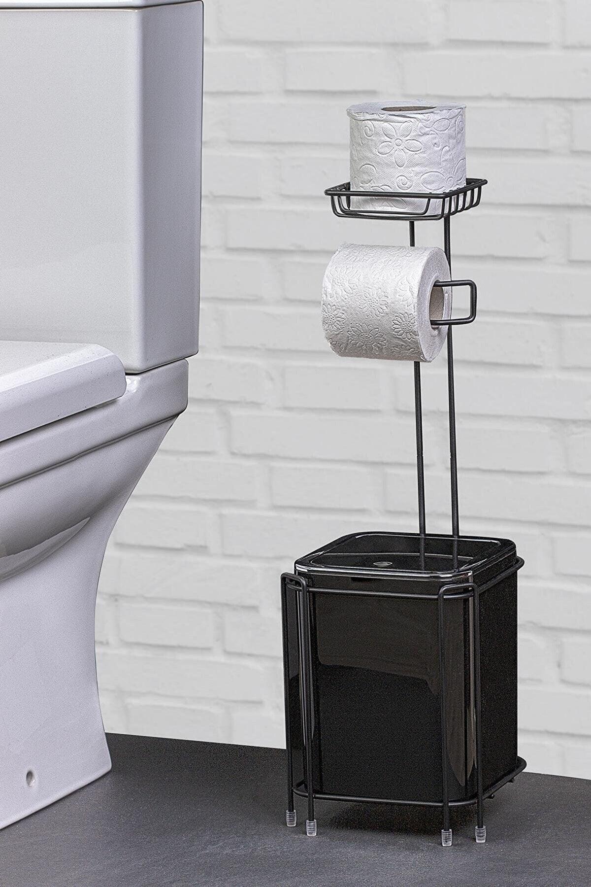 Black Backed Wc Paper Holder And Square Black Trash