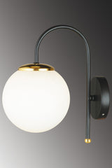 Black Cane White Globe Glass Downward Facing Modern Wall Sconce - Swordslife