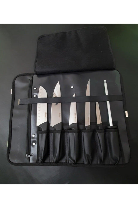 Black Chef Roll Bag Leather Knife Carrying Case