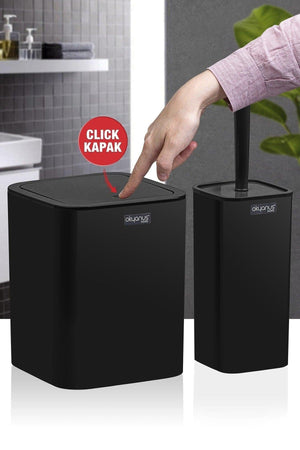 Black Click Cover Square 2 Wc Bucket And Brush Set - Swordslife