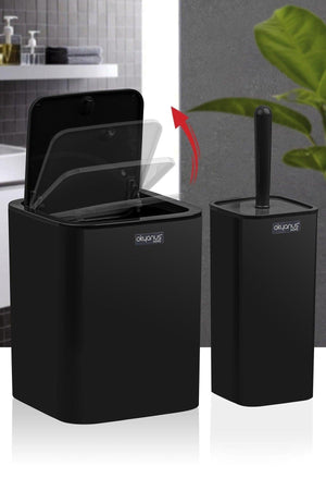 Black Click Cover Square 2 Wc Bucket And Brush Set - Swordslife