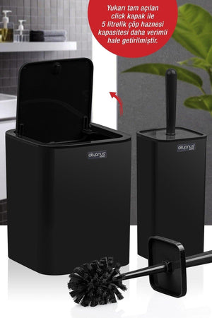 Black Click Cover Square 2 Wc Bucket And Brush Set - Swordslife