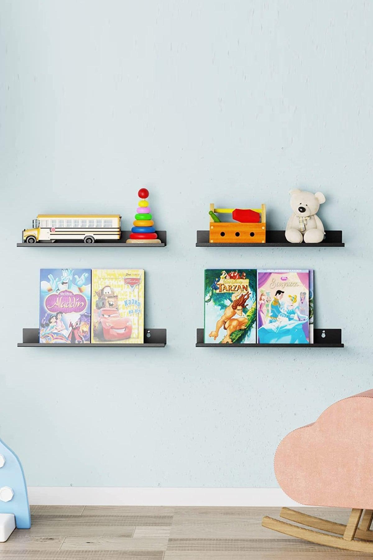 Black Color Metal Design Decorative 40 Cm Wall Shelf 4 Pieces - Swordslife