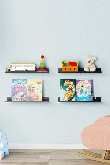 Black Color Metal Design Decorative 40 Cm Wall Shelf 4 Pieces - Swordslife