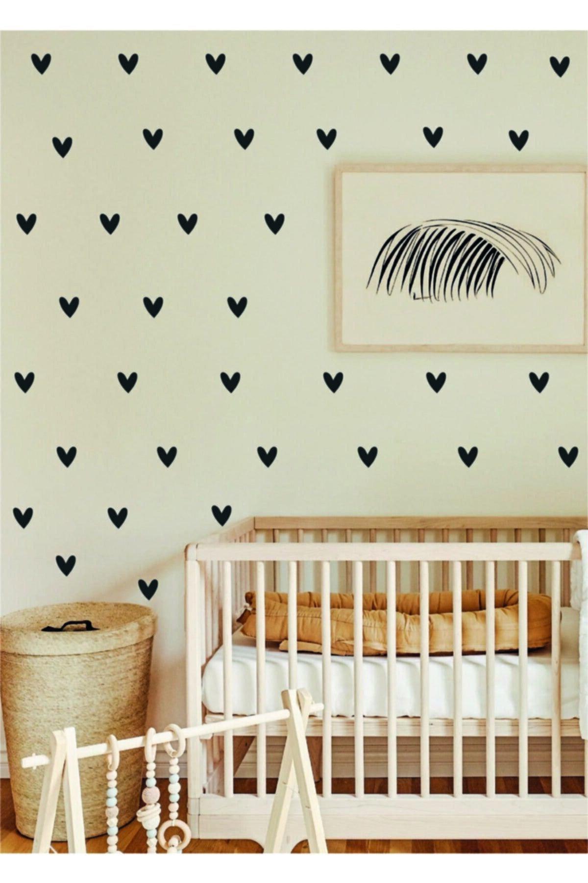 Black Cute Heart Kids Room Sticker Self Adhesive Foil 100 Pcs - Swordslife