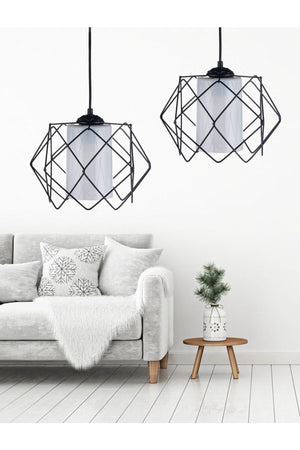 Black Design White Mica Glass Multi Square Chandelier (2 PCS) - Swordslife