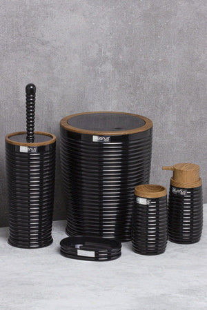 Black Elegans Wooden Patterned Bathroom Set of 5 - Swordslife