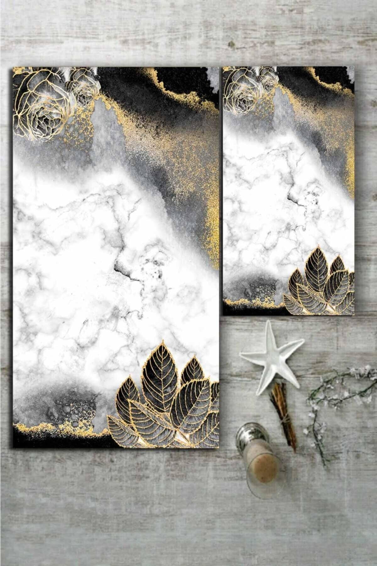 Black-gold Leaf Rose Pattern Modern 2-Pack Carpet