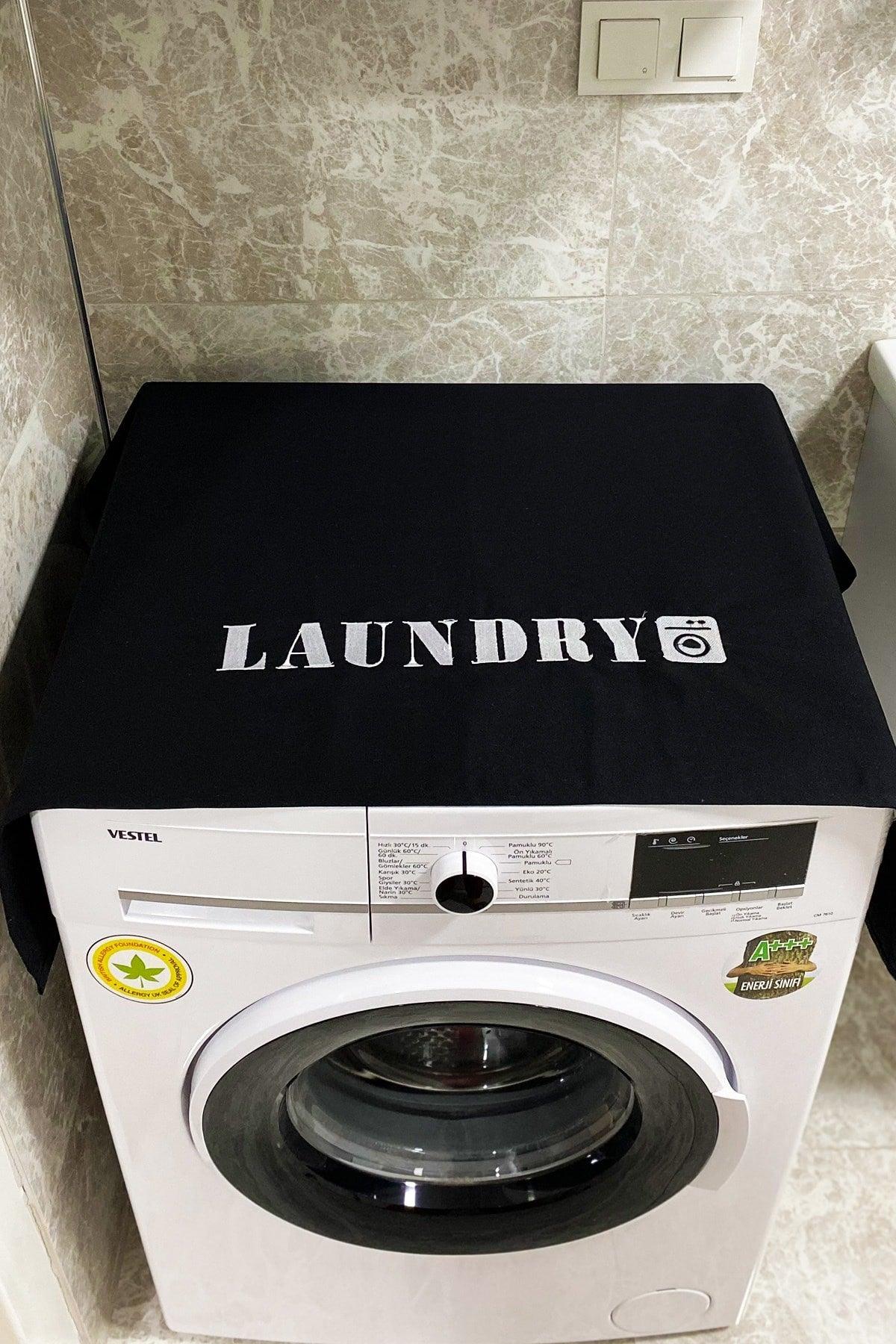 Black Laundry Embroidered Washing Machine Cover - Swordslife