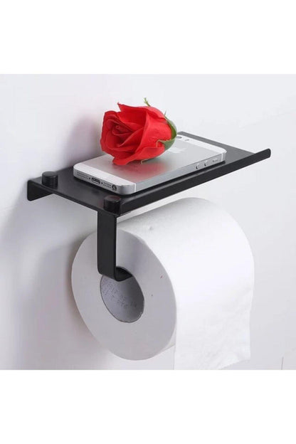 Black Toilet Roll Holder With Phone Shelf Pocket