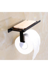 Black Toilet Roll Holder With Phone Shelf Pocket