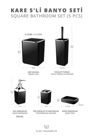 Black Square Chrome 5 Pcs Bathroom Set - Swordslife