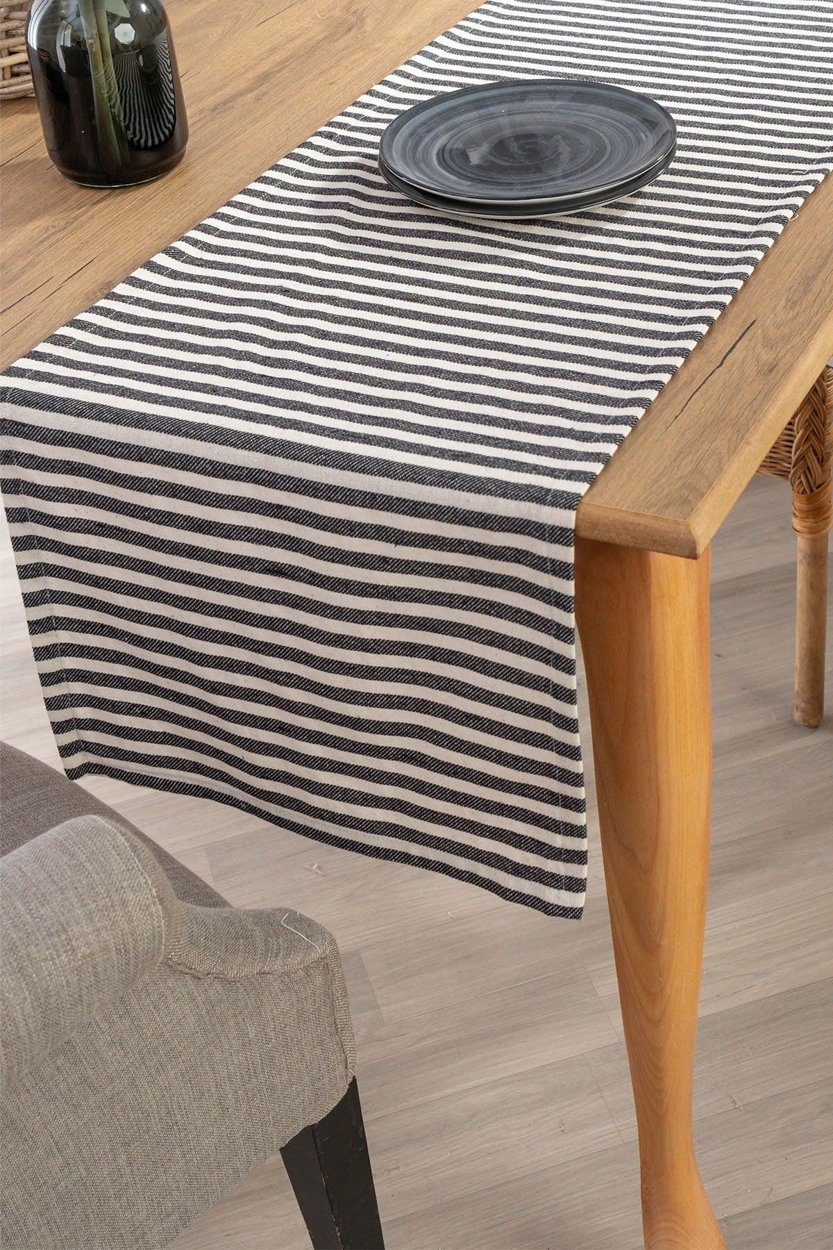 Black Striped Linen Fabric 42x150 Cm Runner Table Cloth - Swordslife