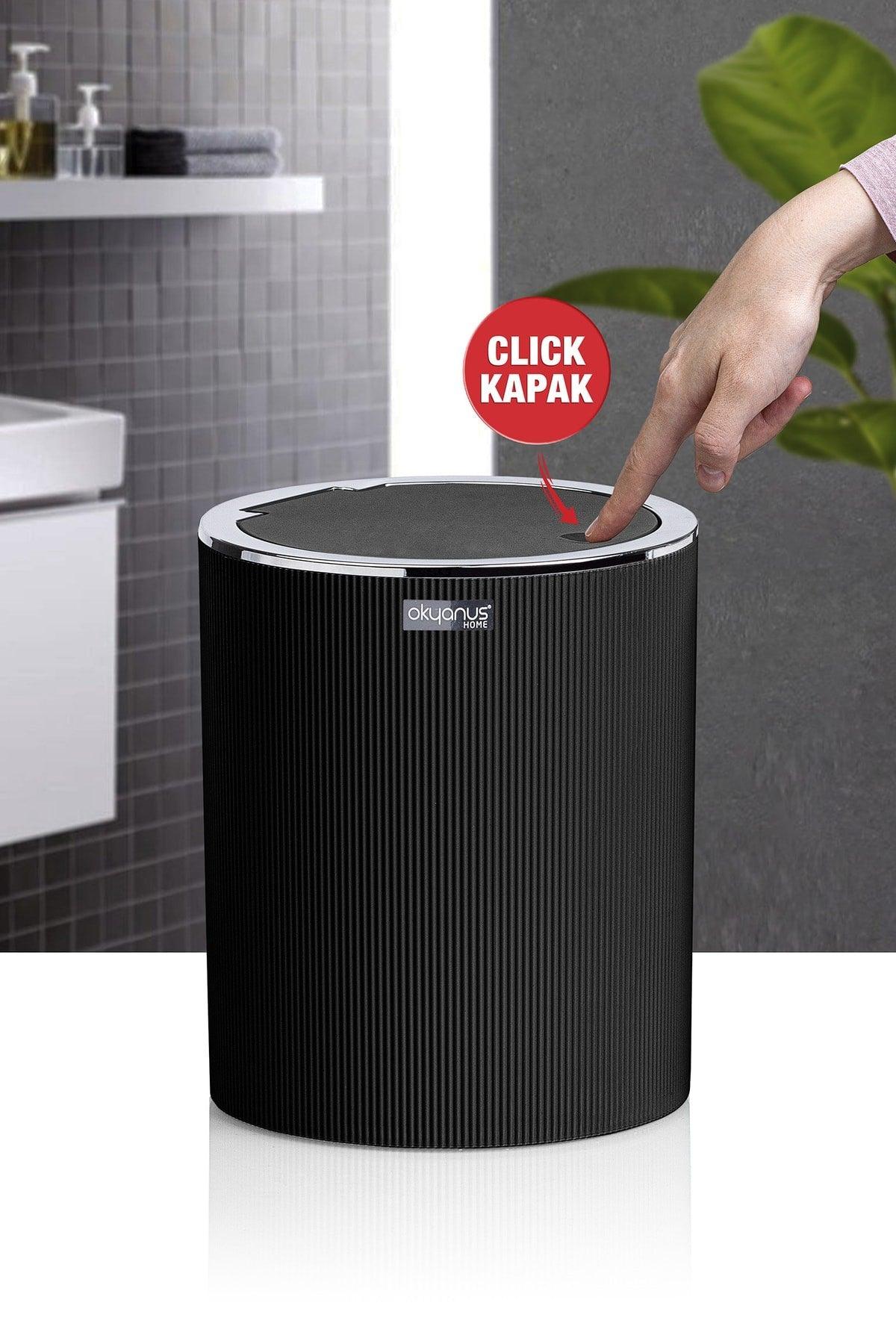 Black Striped Round Dustbin