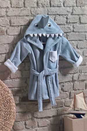 Blue Male Shark Child Bathrobe 100% Cotton Embroidered 2/4 Years Old - Swordslife