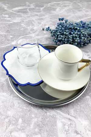 Blue Embroidered 12 Piece Set Placemat And Cocktail Napkin - Swordslife