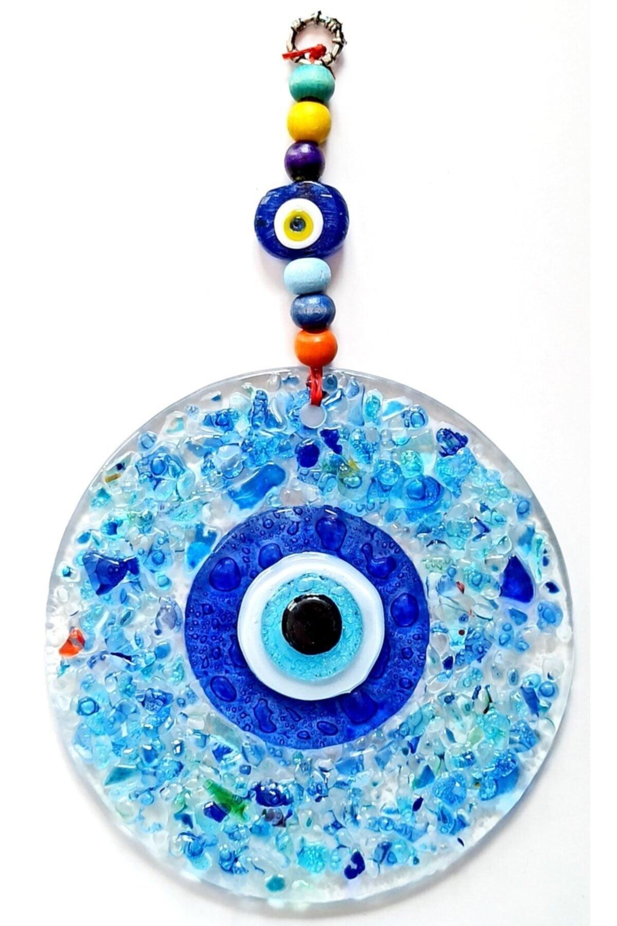 Blue Evil Eye Beads Cut Glass Patterned Wall Ornament Charms - Swordslife