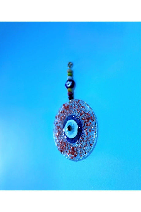 Blue Evil Eye Beaded Cutout Red Color Glass Patterned Wall Ornament Charms - Swordslife