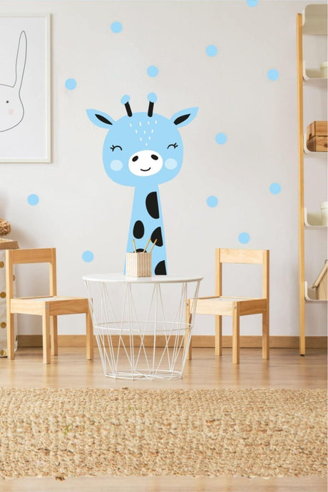 Blue Giraffe Patterned Kids Room Sticker - Swordslife