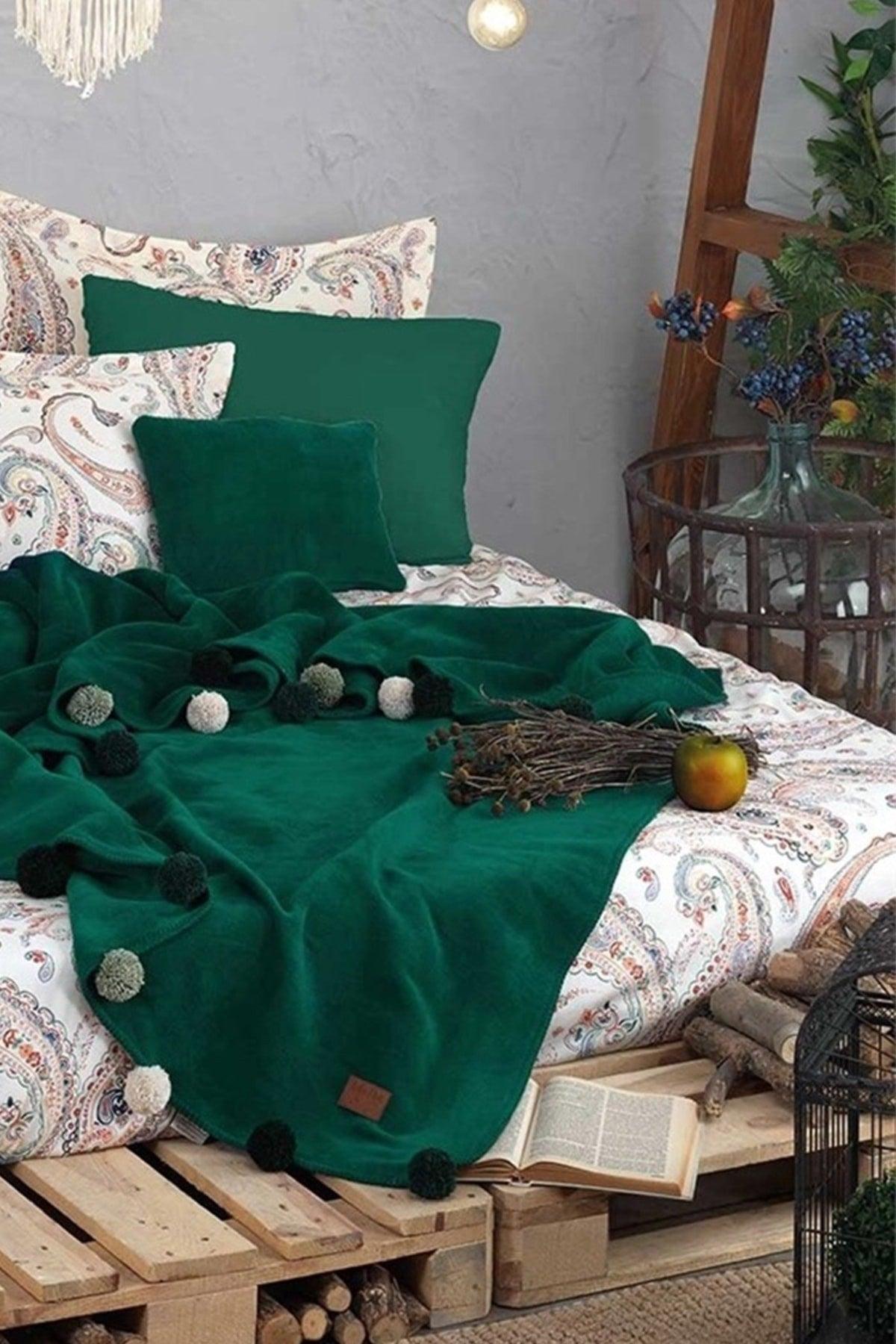 Boho Chic Double Tasseled Blanket Duvet Cover Set-emerald Green - Swordslife