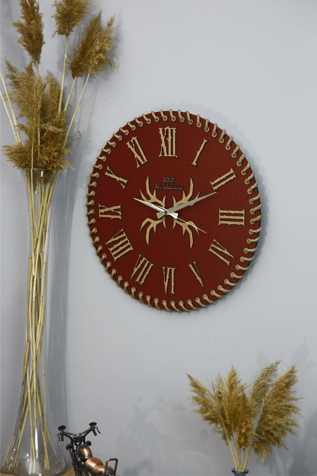 Claret Red Wooden Straw Thread Wall Clock 50 Cm/innovator Series - Swordslife