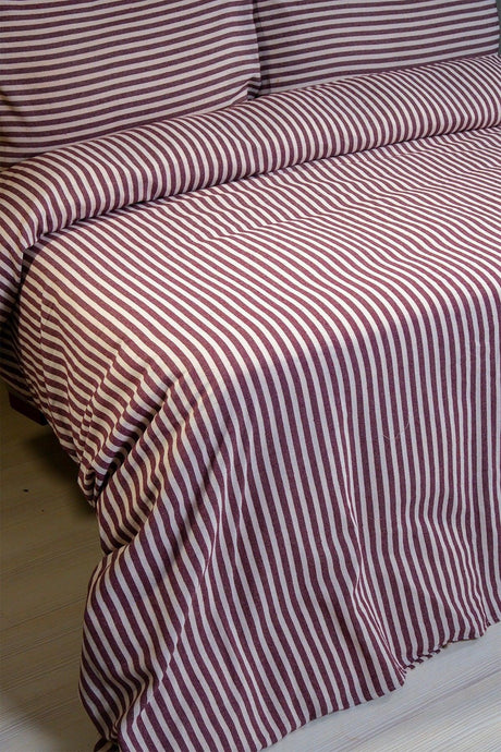 Claret Red Striped Linen Double Duvet Cover & Pillow Set 200x220 Cm - Swordslife