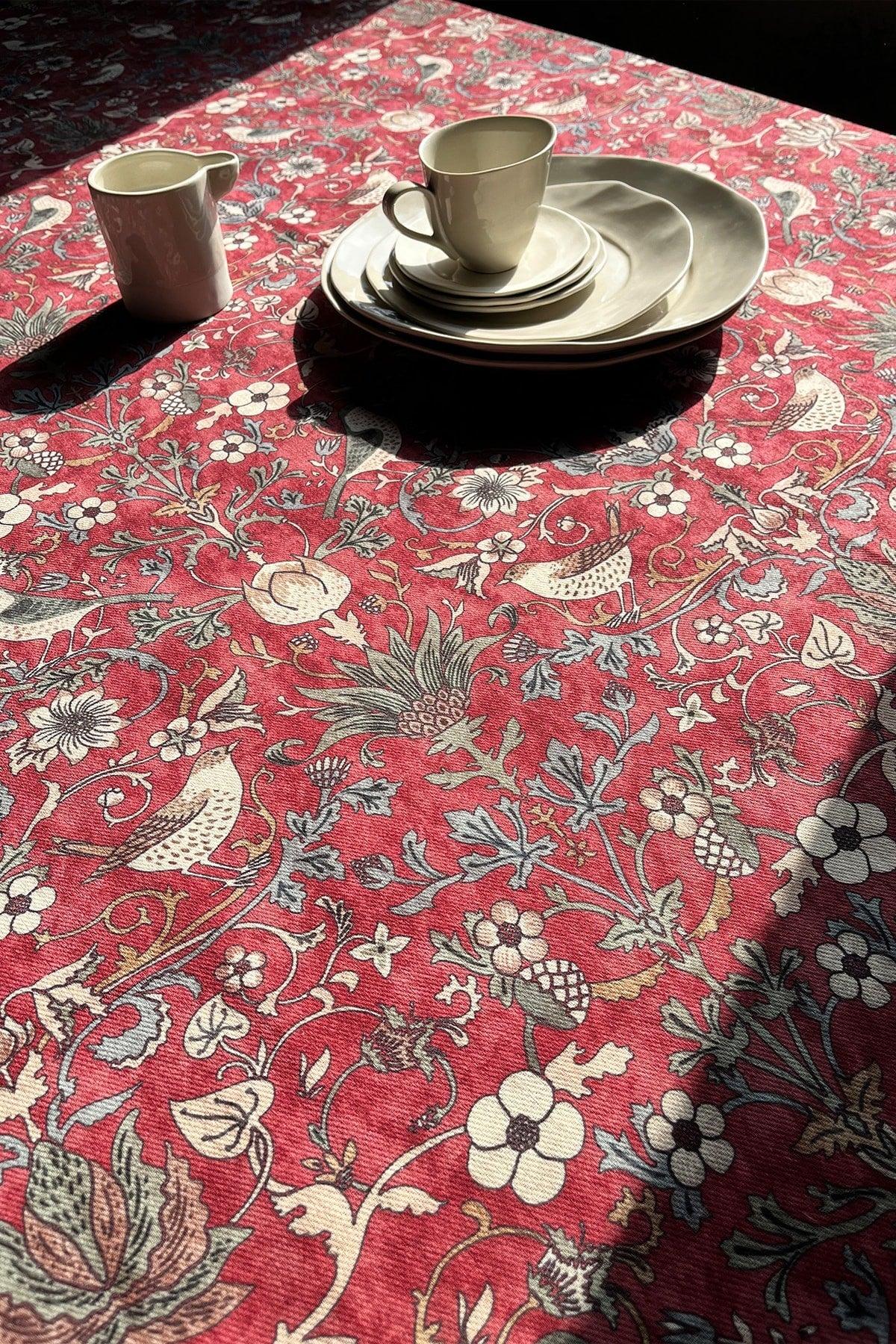 Claret Red Bird Pattern Table Cloth - Swordslife