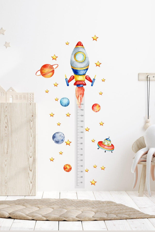 Height Gauge Space Rocket Themed Kids Room Wall Decoration Sticker Set - Swordslife