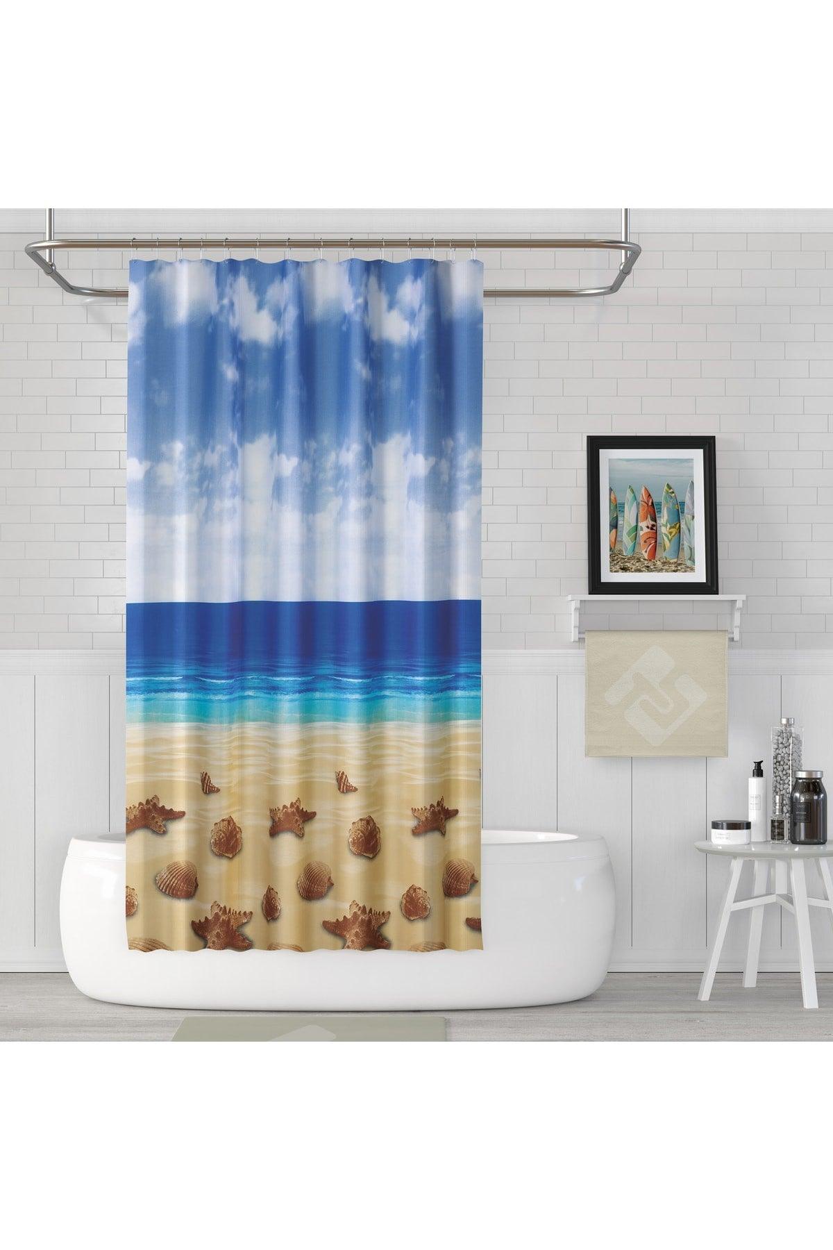 Brown Bathroom Curtain Sea And Sand Landscape Pattern Shower Curtain Single Wing Bathroom Shower Curtain - Swordslife