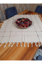 Buldan Cloth Cream Color Table Cloth Tasseled Evil Eye Beads 90*90 Cm - Swordslife