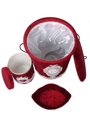 Claret Red Velvet Bathroom Dirty Laundry Basket Set - Swordslife