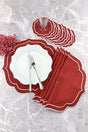 Claret Red Color White Double Wrap Embroidered 12 Piece Set Placemat And Cocktail Napkin - Swordslife