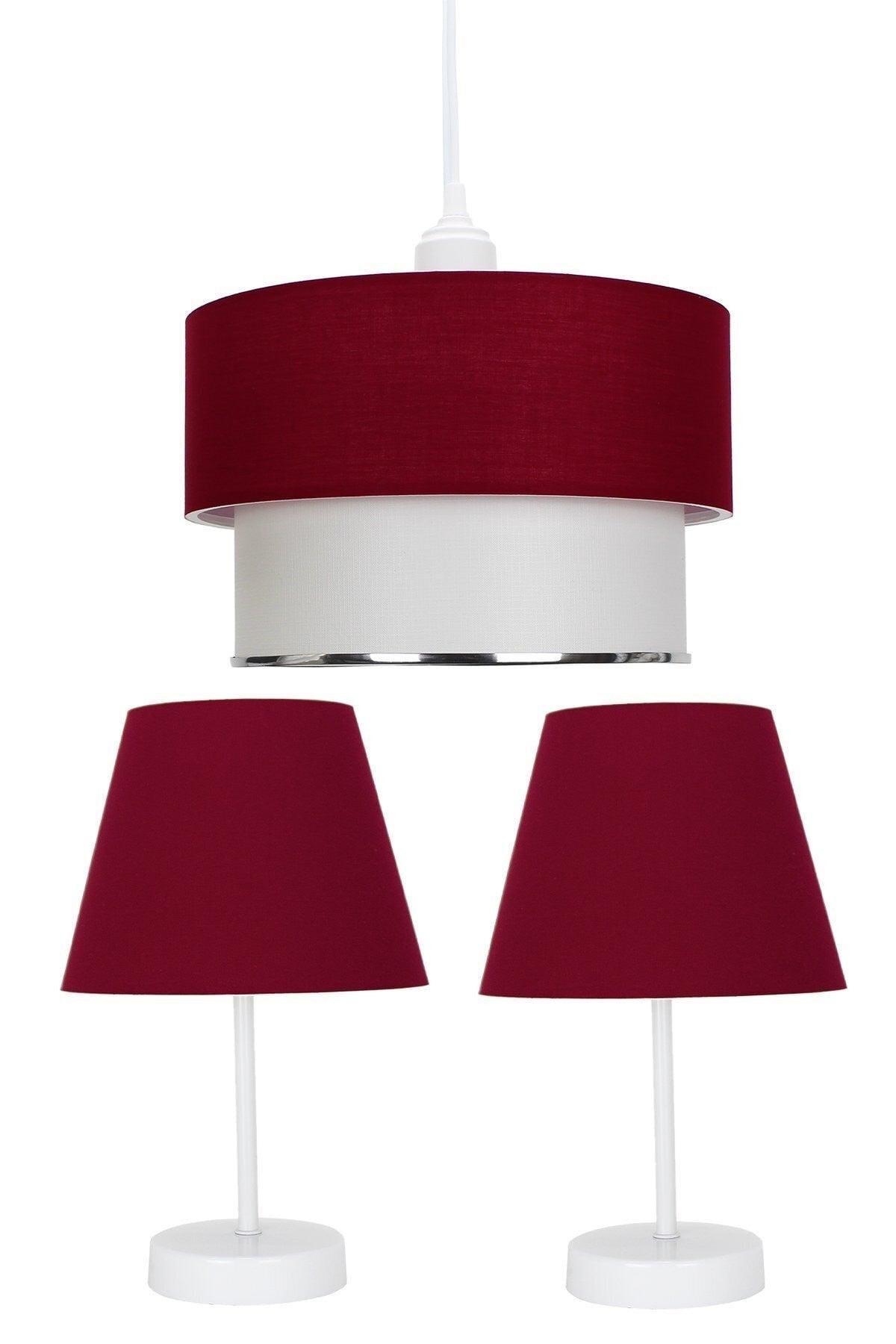 Claret Red Triple Lampshade And Chandelier Set Bedroom Lighting - Swordslife