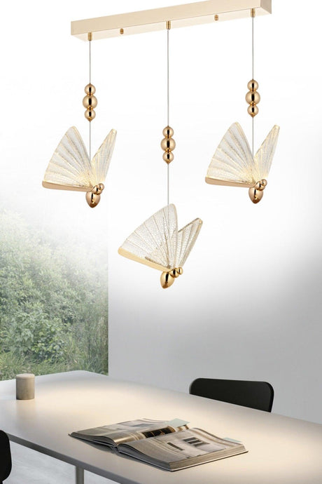 Butterfly 3 Colors Led Yellow 3 Suspended Chandelier Over the Dining Table - Swordslife