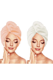 Buttoned Hair Towel Hair Cap 2 Pack Orange
