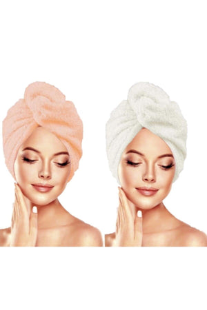 Buttoned Hair Towel Hair Cap 2 Pack Orange