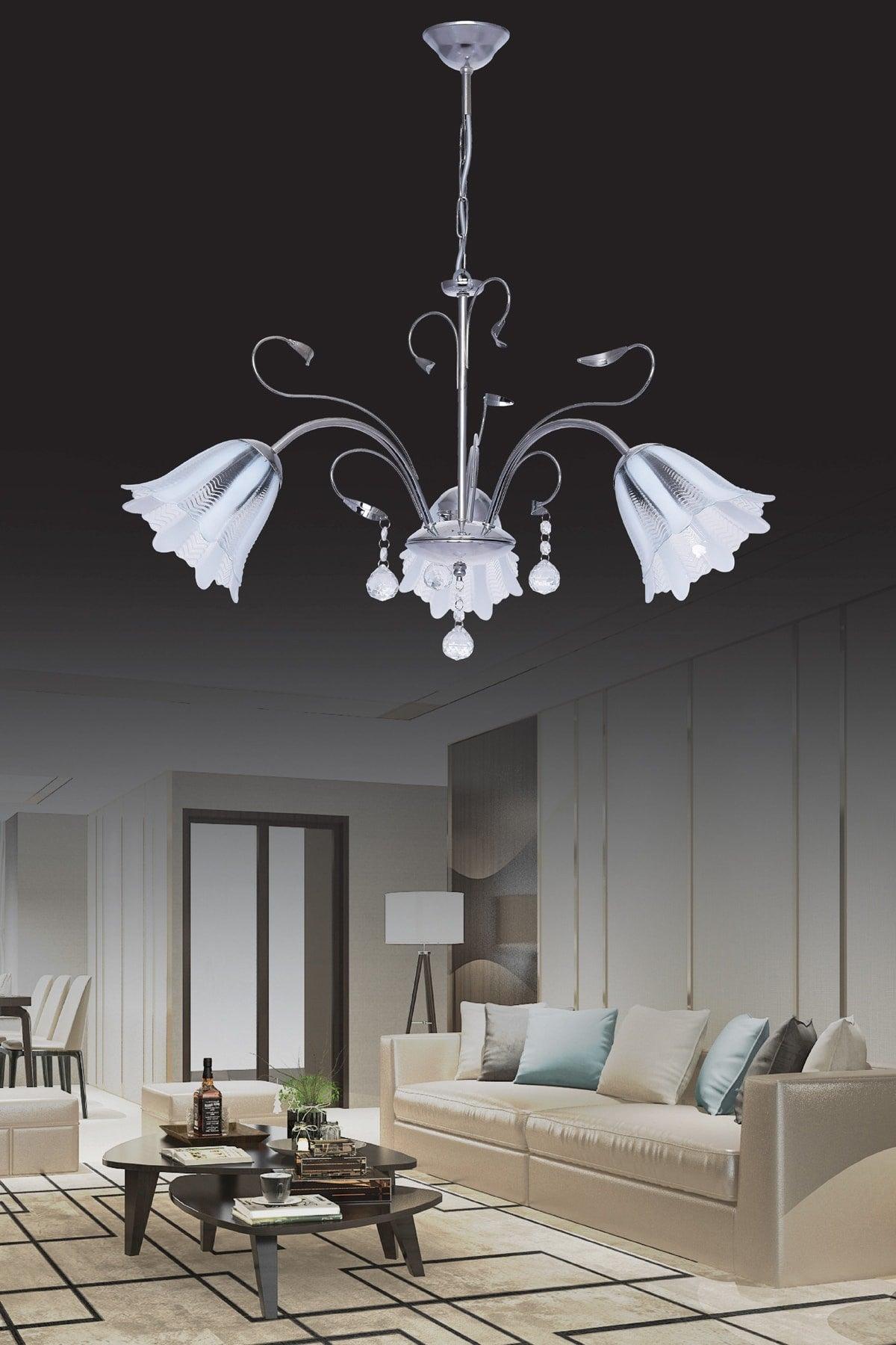 Çağla Triple Chrome Pendant Stone Chandelier - Swordslife