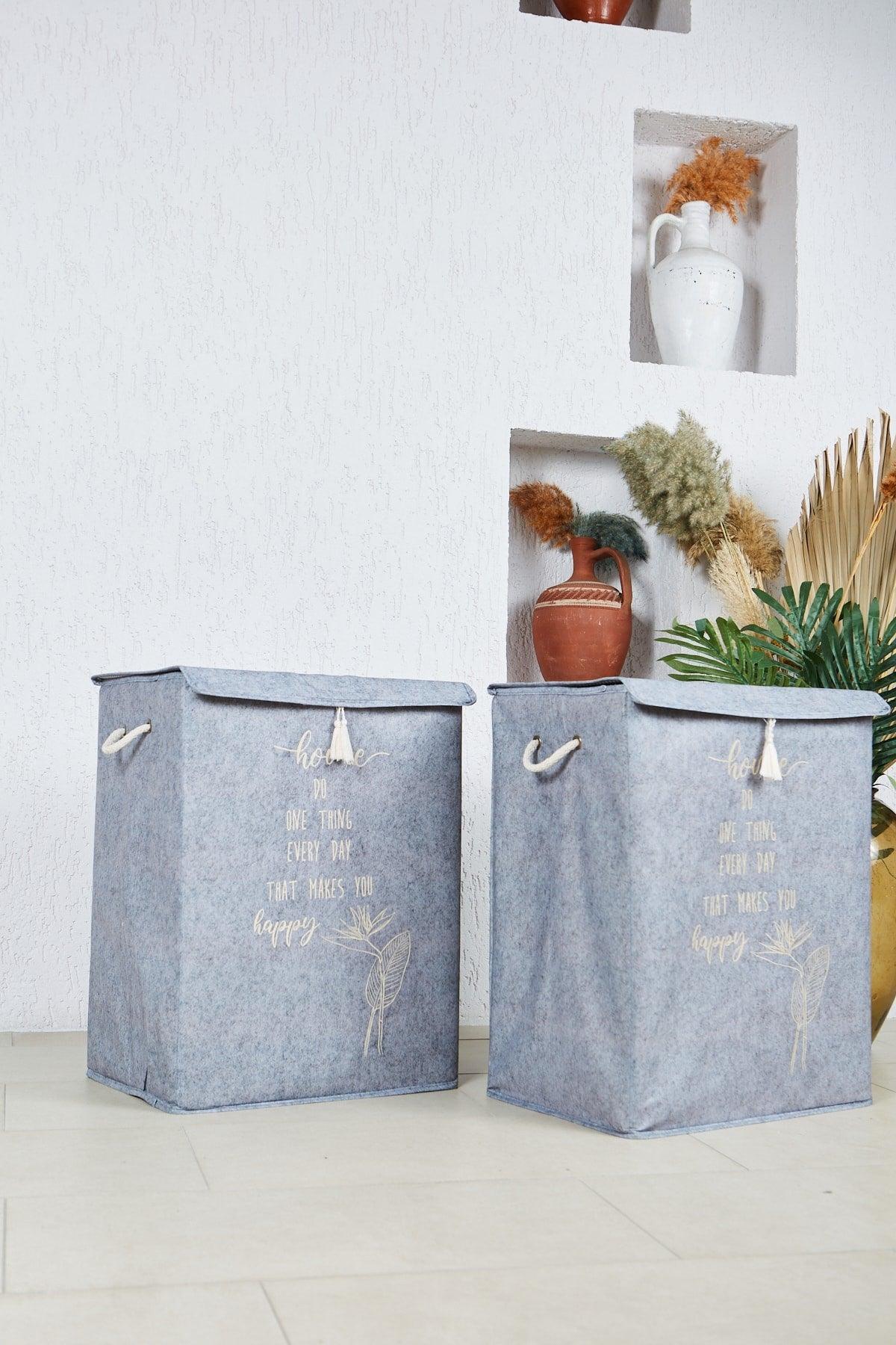 Laundry Basket 2 'Set Felt Dirty Basket Gray Gray 41x30x55 - Swordslife