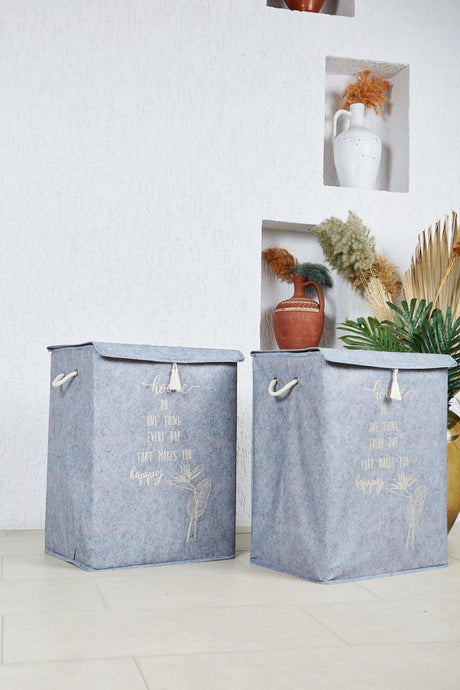 Laundry Basket 2 'Set Felt Dirty Basket Gray Gray 41x30x55 - Swordslife