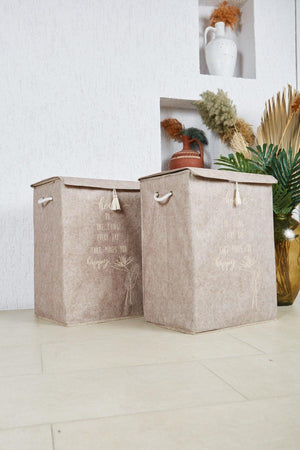 Laundry Basket 2 'Set Felt Dirty Basket Beige Beige 41x30x55 - Swordslife